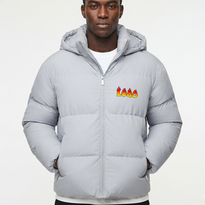 Veste matelassée à capuche gris clair pour homme, impression par transfert thermique du logo personnalisé, épaisse, zippée, pour l'hiver 2026 – Grande Vente - Product Image 4