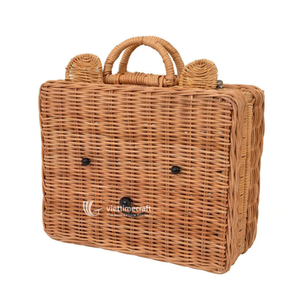 Bear Rattan <b>Suitcase</b> Woven Natural Fiber Kids Travel Trunk Picnic Basket Nursery <b>Storage</b> Leather Straps Home Decoration - Product Image 1