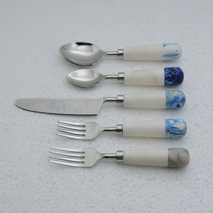Vintage Stainless Steel <b>Flatware</b> <b>Set</b> 5 Piece With Marble Handles Dishwasher Safe High Mirror Polish - Product Image 1