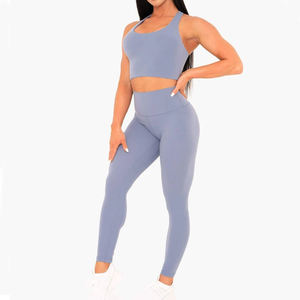 Conjunto de Yoga para Mujer, Top Corto Deportivo, Leggings de Cintura Alta, Color Sólido, Ropa Deportiva sin Costuras, Transpirable, para Gimnasio, con Elasticidad en 4 Direcciones - Product Image 1