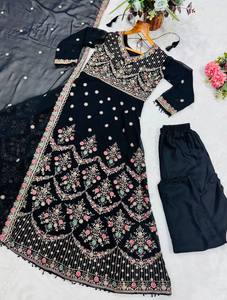 Conjunto de Salwar Kameez Anarkali Tradicional de Georgette Negro Bordado para Mujer, Traje Étnico Pakistaní para Diwali, Bodas y Fiestas de Bollywood - Product Image 6