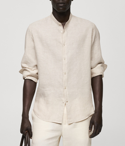 OEM Manufacturer's High Quality Custom Linen <b>Shirts</b> for <b>Men</b> 100% French Linen Stand Mao Collar Long Sleeve Casual Summer Fashion - Product Image 2