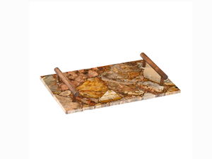 Soporte rústico de 3 niveles de madera petrificada con borde natural, torre de postres de piedra natural, expositor de tartas de hierro forjado, bandejas decorativas - Product Image 3