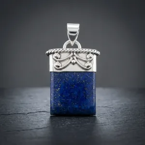 Natural Lapis Lazuli Stone Pendant 925 Sterling Silver Bezel Setting <b>Vintage</b> Style Unisex Fashion Jewelry Gift - Product Image 2