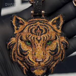 Pendentif Tête de Tigre 3D en Moissanite, Argent Sterling Plaqué Or 18K, Entièrement Sertie de VVS, Bijou de Luxe Hip Hop, Tête de Tigre ou Tête d'Animal - Product Image 4