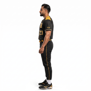 Maillot de baseball personnalisé noir et or en polyester, anti-humidité, entièrement boutonné, uniforme pour hommes, tenue d'équipe OEM, option nom de joueur - Product Image 3
