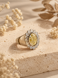 แหวนทองคำ 14K ทรงวงรีประดับเพชรเหลืองแฟนซีและเพชรขาว แหวนผู้หญิงสำหรับเป็นของขวัญ - Product Image 2