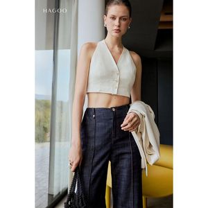 HAGOO Chaleco Elegante Holgado para Mujer con Doble Solapa, Cuello en V, Sin Mangas, Bolsillos con Ribete, Mezcla de Lino Lavado, Transpirable y Ligero para Oficina A9071 - Product Image 5