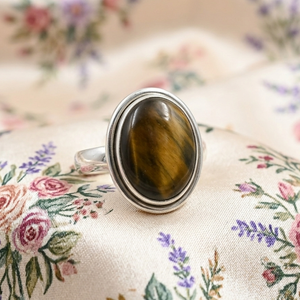 Pure 925 Sterling Silver Tiger Eye Oval <b>Ring</b> Rose Gold and Yellow Gold Plated Handmade Gemstone <b>Statement</b> Jewelry Gift for Her - Product Image 4
