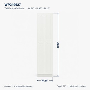 Factory Direct 24 Inch Tall <b>Pantry</b> <b>Cabinet</b> 96 Inch Tall White Shaker 27 Inch Deep RTA Wholesale Vietnam Factory - Product Image 6