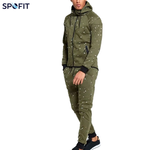 Conjunto Deportivo SPOFIT para Hombre, Sudadera con Capucha y Cierre Completo, Pantalones con Estampado de Puntos Verde Oliva, Transpirable, para Otoño - Product Image 1