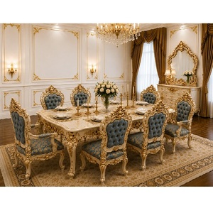 Imperial Gold Leaf Hand-Carved Dining Room <b>Table</b> Set Premium 8 Chairs <b>Table</b> Antique Style Wood Furniture For Home Dining Room - Product Image 1