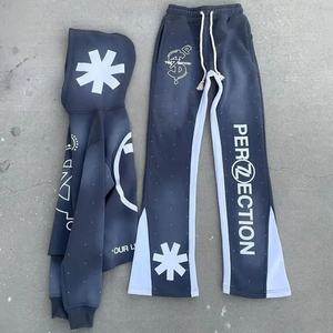 Ensemble survêtement vintage délavé au soleil pour homme, style streetwear, en coton épais 500 GSM, avec sweat à capuche zippé et pantalon de survêtement - Product Image 4