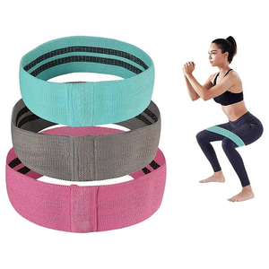 Precio al por mayor: Set de bandas de resistencia de tela de 3 niveles para ejercicios de fitness, gimnasio, cadera y glúteos, en colores rosa, gris y azul. - Product Image 3