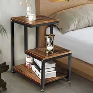 Modern <b>bedside</b> <b>table</b> with three tier design dark wood surface <b>black</b> metal frame contemporary accent furniture for bedroom - Product Image 1