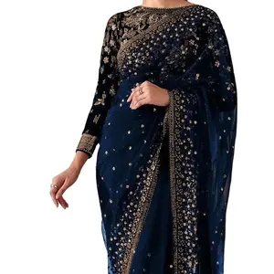 Kualitas tinggi Chic Net Sari koleksi Digital cetak Pakistan Indian Partywear Choli berat bordir pesta mewah pakaian wanita
