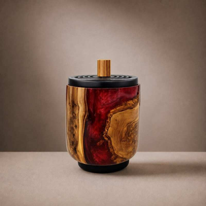 Brûleur d'encens Bakhoor en bois fait main, diffuseur de résine aromatique avec incrustation géométrique - Product Image 3