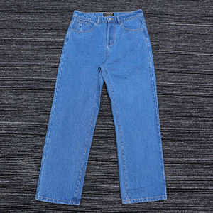 กางเกงยีนส์ขายส่งสไตล์วินเทจทรงขากว้าง ผ้าฝ้ายคุณภาพสูง นุ่ม ระบายอากาศได้ดี ทรงหลวม สีน้ำเงินฟอก เอวสูง - Product Image 1