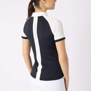 Camisa de equitación azul marino para mujer, manga corta, transpirable, con cremallera, tejido sólido de spandex y poliéster - Product Image 3
