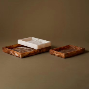 Bandeja Rectangular de resina de lujo con remolinos marrones y blancos suaves Bandeja elegante para decoración del hogar para cocina Baño y necesidades de servicio - Product Image 1