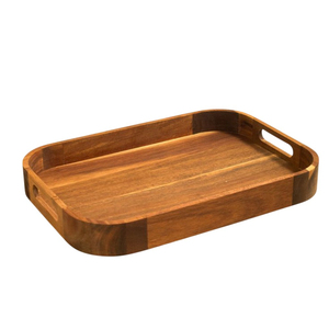 Plateau de service rectangulaire moderne en bois avec poignées, écologique et naturel, pour thé et nourriture, accessoire de décoration pour cuisine et maison, en promotion - Product Image 1