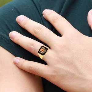 Gold Plated Brass <b>Black</b> Enamel Mahakal Engraved Handcrafted Eco-Friendly -Proof Spiritual Jewelry Unisex Fashion Band <b>Ring</b> - Product Image 5