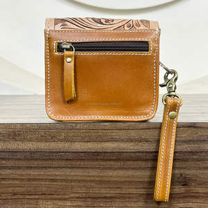 Monedero Pequeño de Cuero con Diseño Floral Moderno y Correa para la Muñeca, Monedero Mini de Cuero Genuino con Pelo de Vaca para Chica - Product Image 5