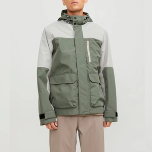Chaqueta Impermeable con Capucha para Hombre, Diseño Color Block, Corte Regular, Exterior de Poliéster, Estilo Casual Deportivo, para Senderismo, Invierno, con Cierre - Product Image 4