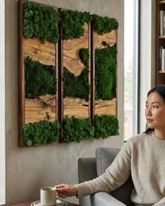Arte Paisajístico de Musgo en Madera Nature Crest, Decoración de Pared de Bosque Hecha a Mano, Diseño Interior Verde de Lujo, Artesanía Premium - Product Image 5