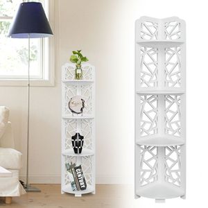 Waterproof 120 Degree Angle 4-Layer Bathroom <b>Cabinet</b> Shelf Carving Style <b>White</b> <b>Storage</b> Unit - Product Image 1