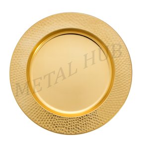 Assiette de présentation ronde en acier inoxydable martelé avec finition dorée brillante pour table de salle à manger - Product Image 4