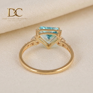 Anillo de Diamante de Laboratorio con Corte Redondo Ovalado, Certificado IGI, en Oro Sólido de 14 Quilates, con Yag Paraiba Azul, Joyería de Lujo para Mujer, para Bodas y Fiestas - Product Image 4
