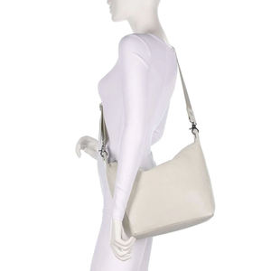 Bolso de Hombro de Cuero Genuino Blanco con Cremallera, Bandolera Texturizada, Bolso Tote para Viajes Diarios de Mujer - Product Image 4