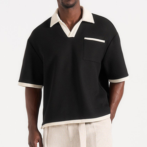 Men's Woven Waffle Cotton for Shirt with Pocket Short Sleeve Solid Black Casual Style Custom Logo Durable All Sizes Available - Product Image 2
