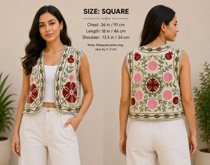 Nueva Llegada, Textil RAJASTHANI, Chaleco de Terciopelo con Bordado Floral Vintage, Chaqueta Corta para Mujer Estilo Indio, Logotipo Frontal, Cuello en V - Product Image 1