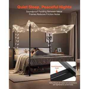 Letto a baldacchino King Size in metallo con quattro postelli, stazione di ricarica, doghe in acciaio resistente e supporto inferiore rinforzato - Product Image 5