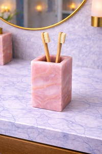 Ensemble d'accessoires de salle de bain en agate rose de luxe 5 pièces : distributeur de savon, boîte à mouchoirs, plateau, porte-brosse à dents, porte-savon - Product Image 6