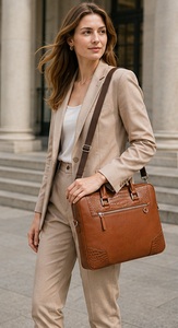 Sac à main pour ordinateur portable en cuir véritable pour homme, vintage, professionnel, sac messager pour affaires, usage quotidien en plein air, grande capacité - Product Image 4
