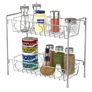 Modern Wall Mounted Double-Tier Storage Shelve With Shinny Polished Stainless Steel and Glass <b>Spice</b> <b>Rack</b> Unique Shaped Stylish - Product Image 1