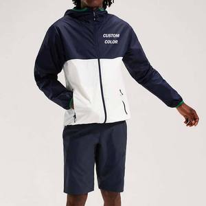 Unisex Lightweight Hooded Windbreaker Jacket With Shorts Set Solid Color Full Sleeve Zipper Closure Casual Sporty Design - Product Image 4