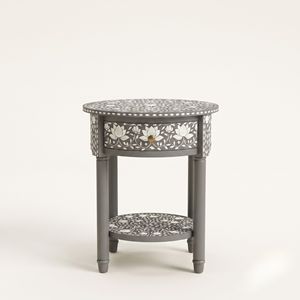 Mesita de Noche Antigua con Incrustaciones de Hueso y Diseño Floral de Loto, con Color Personalizado para Decoración del Hogar, por Vikis Arts World Export - Product Image 1