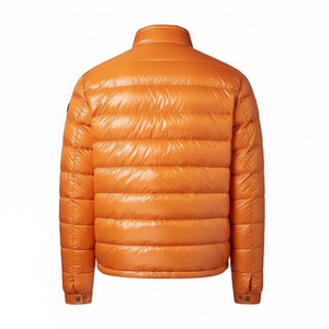 Men's Orange Down Puffer Jacket <b>Stand</b> Collar Zipper Closure Windproof Casual Winter <b>Coat</b> <b>Slim</b> Fit Regular Length - Product Image 2