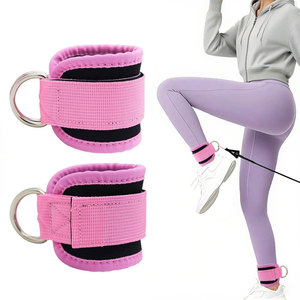 Pink Nylon <b>Ankle</b> Straps With Metal Ring For Fitness Exercise Comfortable Elastic <b>Support</b> All Seasons Use - Product Image 1