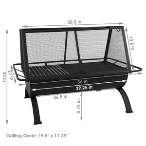 Outdoor Rectangular Steel Fire Pit With <b>Grill</b> for Patio & Backyard Wood Burning BBQ <b>Grill</b> for <b>Camping</b> Iron Charcoal Fuel - Product Image 4