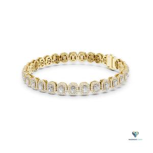 7.04 CT Yellow <b>Gold</b> Radiant Cut Lab Grown Diamond Halo Link Bracelet in 18K <b>Solid</b> <b>Gold</b> - Product Image 5