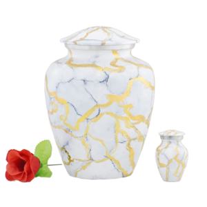 Exquisite Ocean Blue Marble <b>Urn</b> with Golden Abstract Swirls - Premium Handcrafted Metal Cremation Jar for Human Ashes - Product Image 3