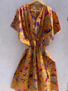 Bird Print Floral Cotton <b>Kaftan</b> Dress for Women Boho <b>Beach</b> Cover up Kimono Style Daily Wear Straight Maxi <b>Kaftan</b> - Product Image 1