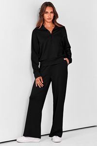 <b>Women</b> Casual <b>Half</b> <b>Zip</b> <b>Sweatshirt</b> and Wide Leg Pants Lounge Set Bulk Supplier - Product Image 2
