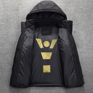 Fabricants de vestes d'hiver matelassées sur mesure en gros OEM ODM pour hommes, parka noire à capuche chaude et épaisse, manteau d'extérieur - Product Image 3