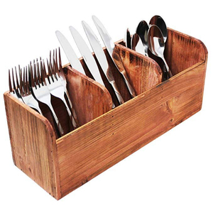 <b>Kitchen</b> Utensil Organizer Acacia Wooden Utensil Caddy Multiple Compartment Flatware <b>Storage</b> Caddy Handmade Cutlery Holder - Product Image 3